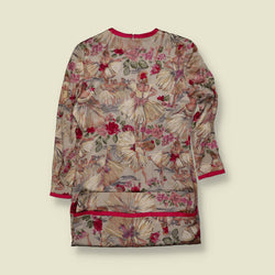1990s | Amesso | Ballerina Print Dress | Cream & Pink - 14