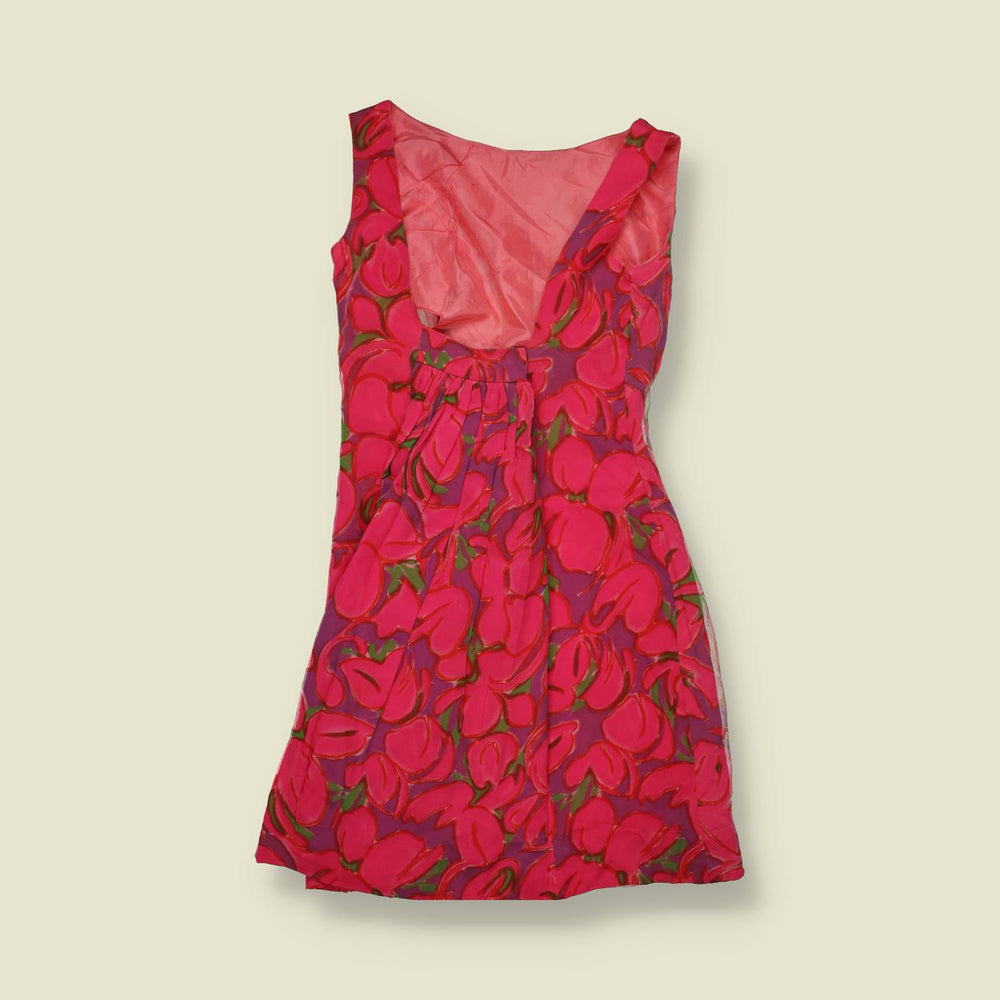 1970s | Abstract Floral Mini Dress | Pink & Purple - 4
