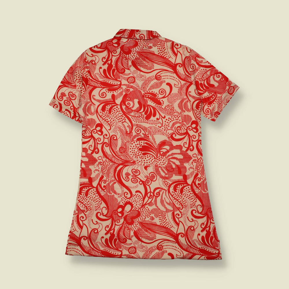 1970s | TGL | Deadstock Paisley Shirt Dress | Red & Cream - 8