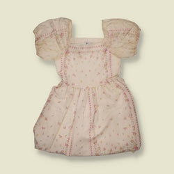 1970s | Cinderella | Floral Puff Sleeve Dress | Cream & Pink - 8