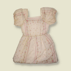 1970s | Cinderella | Floral Puff Sleeve Dress | Cream & Pink - 8