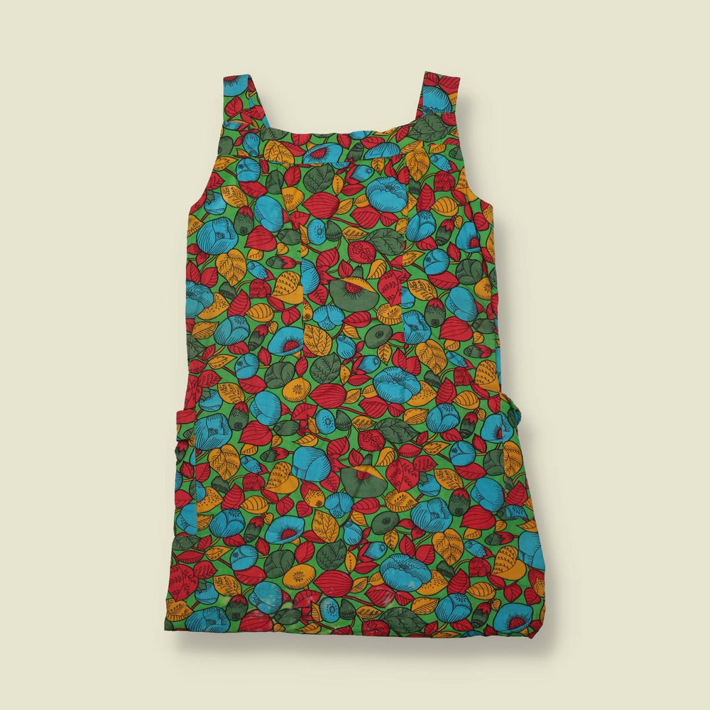 1970s | Botanical Print Pinafore Dress | Green, Red & Blue - 10