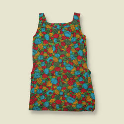 1970s | Botanical Print Pinafore Dress | Green, Red & Blue - 10