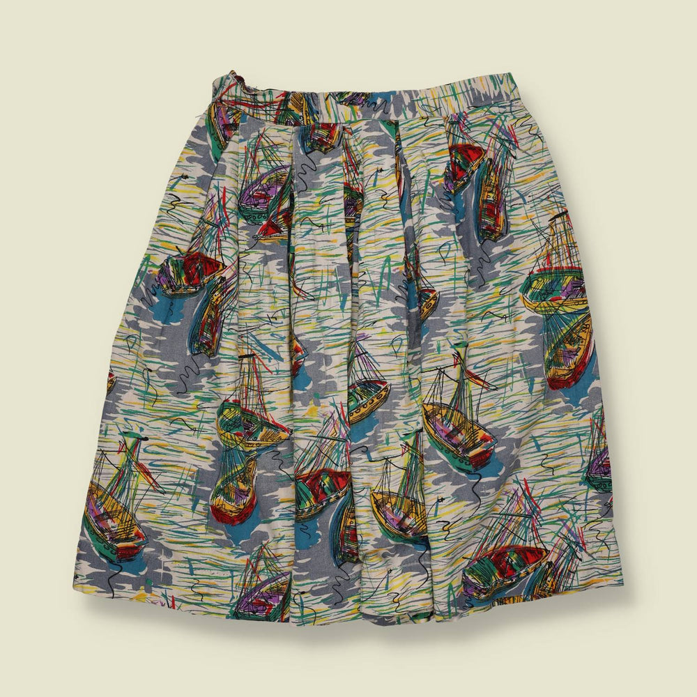 1950s | Novelty Sailboat Print Skirt | Multi-Colour - w26