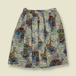 1950s | Novelty Sailboat Print Skirt | Multi-Colour - w26