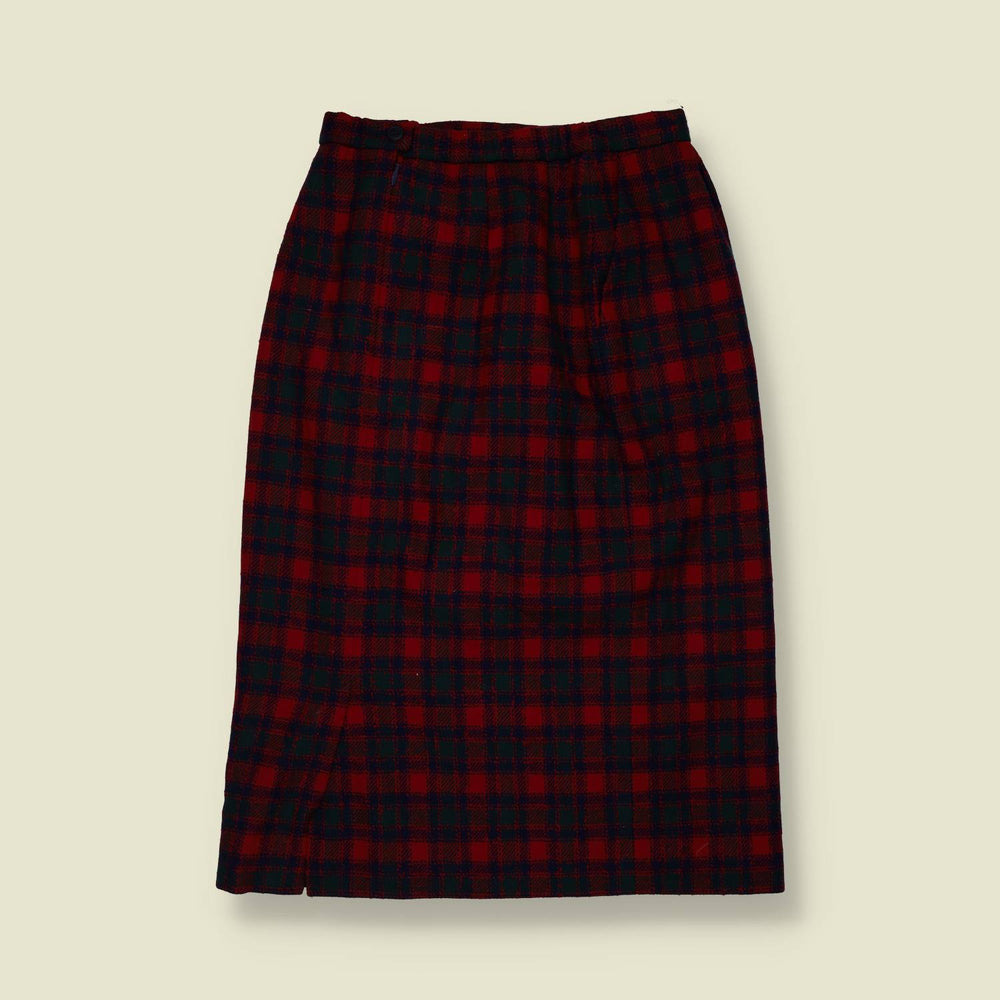 1980s | Pendleton | Wool Tartan Skirt | Red & Navy - w26