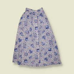 1980s | Novelty Teapot Print Skirt | Blue & White - w24