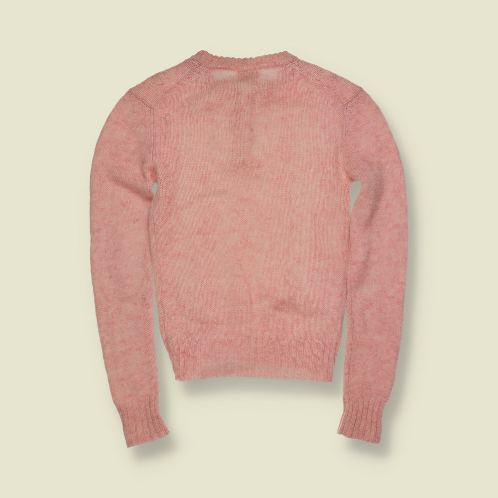 1970s | Casual Corner | Shetland Wool Cable Knit Button Neck Jumper | Pink - 4