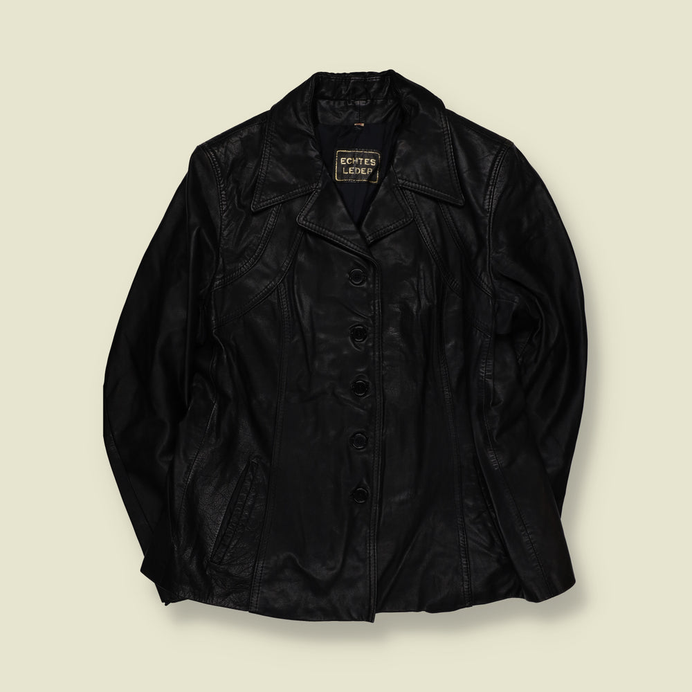 1970s | Echtes Leder | Black Fitted Leather Jacket - 10