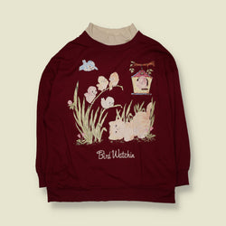 1980s | Burgundy Bird Watchin' Cat Graphic Sweatshirt - 20