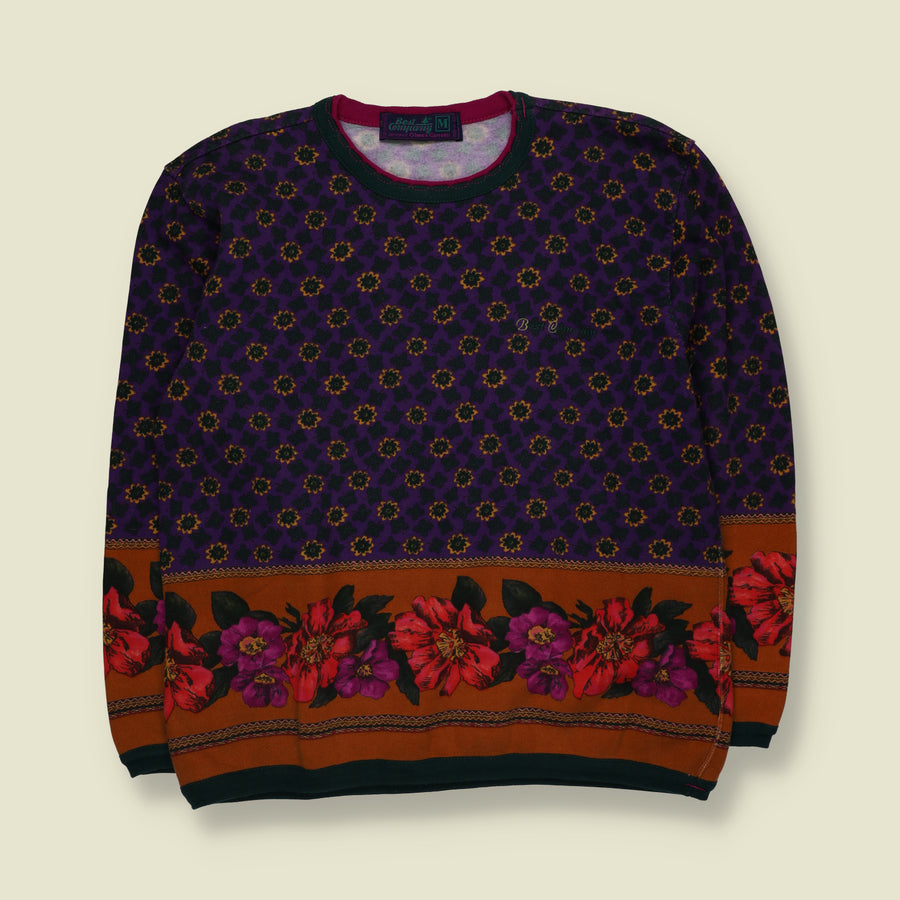 1990s | Best Company | Purple Floral Patterned Sweater - 16
