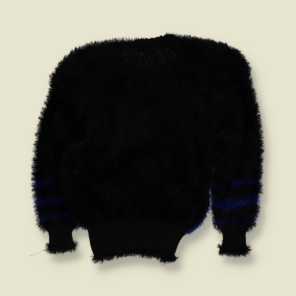 980s | Fluffy Eyelash Knit Floral Embroidered Jumper | Royal Blue & Black - 10