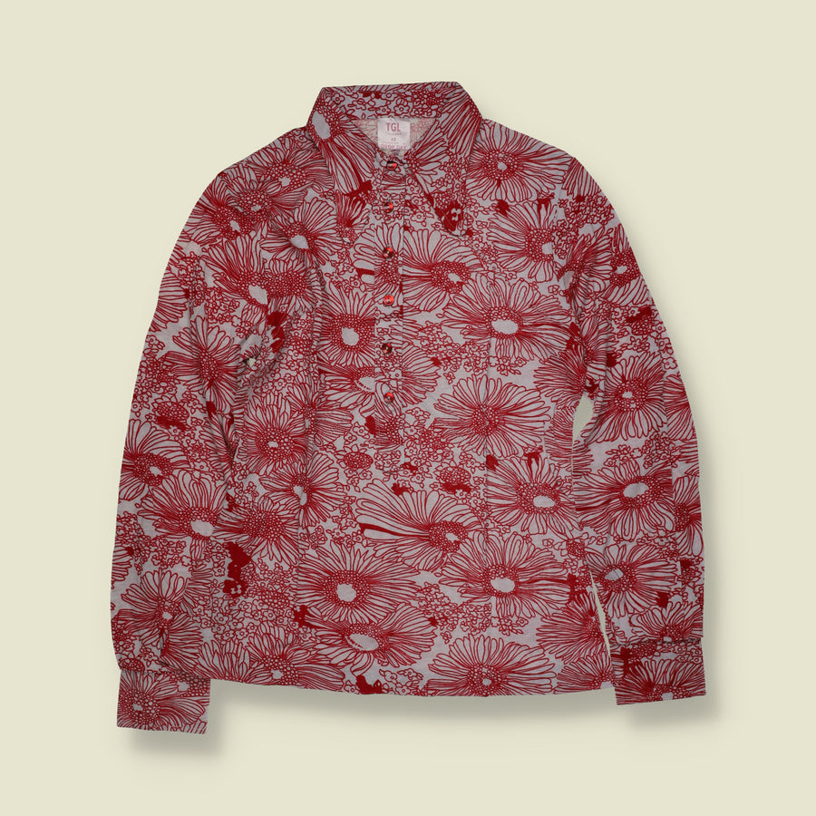 1970s | TGL | Red & White Daisy Print Blouse | Deadstock - 8