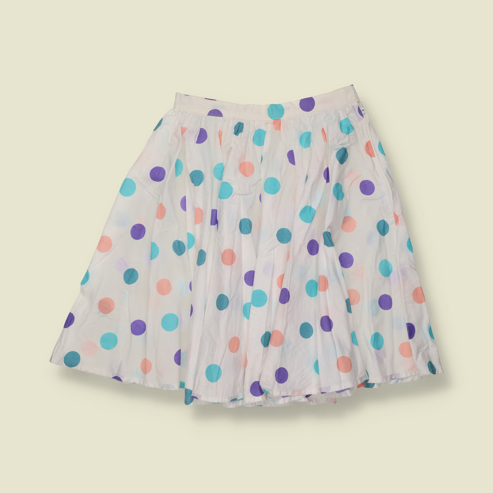 1980s | White Multicolour Polka Dot Full Skirt - W24