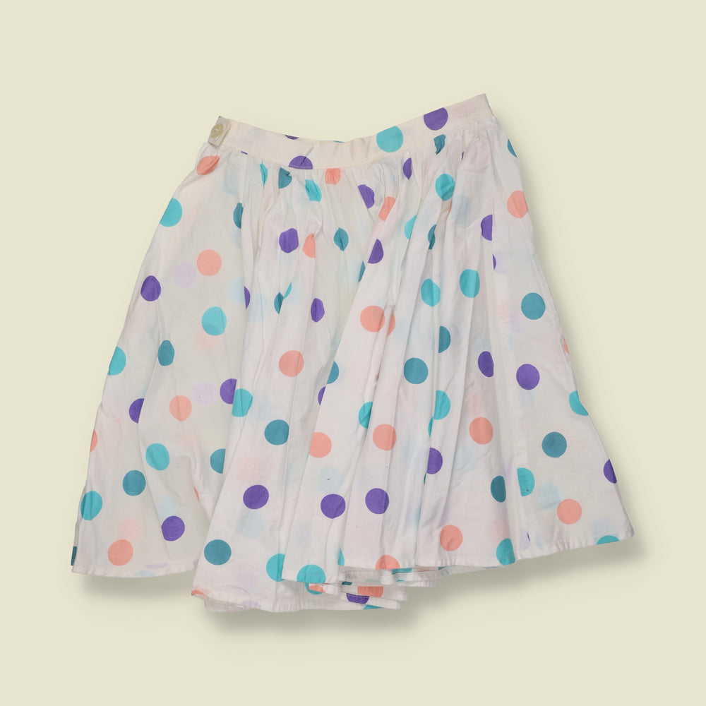 1980s | White Multicolour Polka Dot Full Skirt - W24