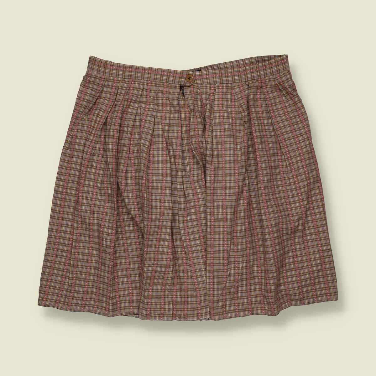 1980s | Geiger | Brown & Pink Plaid Pleated Skirt - W30