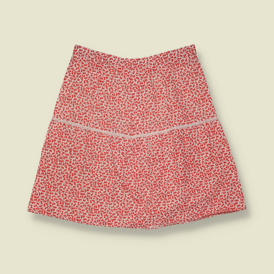 1970s | Red & White Ditsy Floral A-Line Skirt - W26