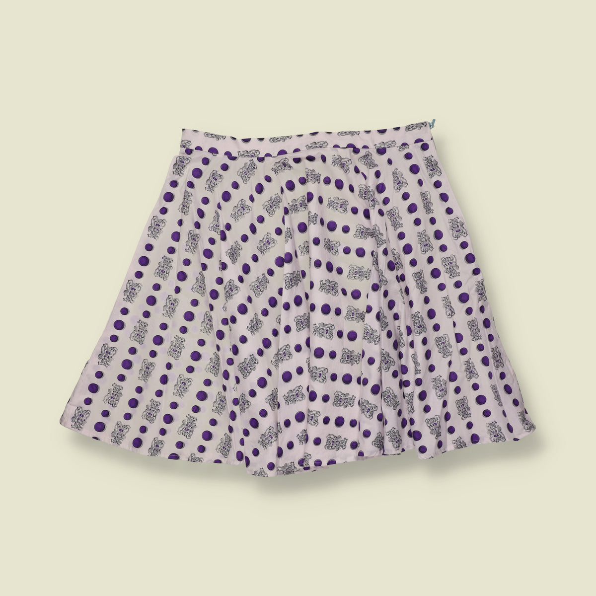 1980s | White & Purple Polka Dot Pleated Skirt - W28