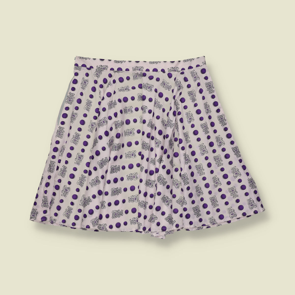 1980s | White & Purple Polka Dot Pleated Skirt - W28