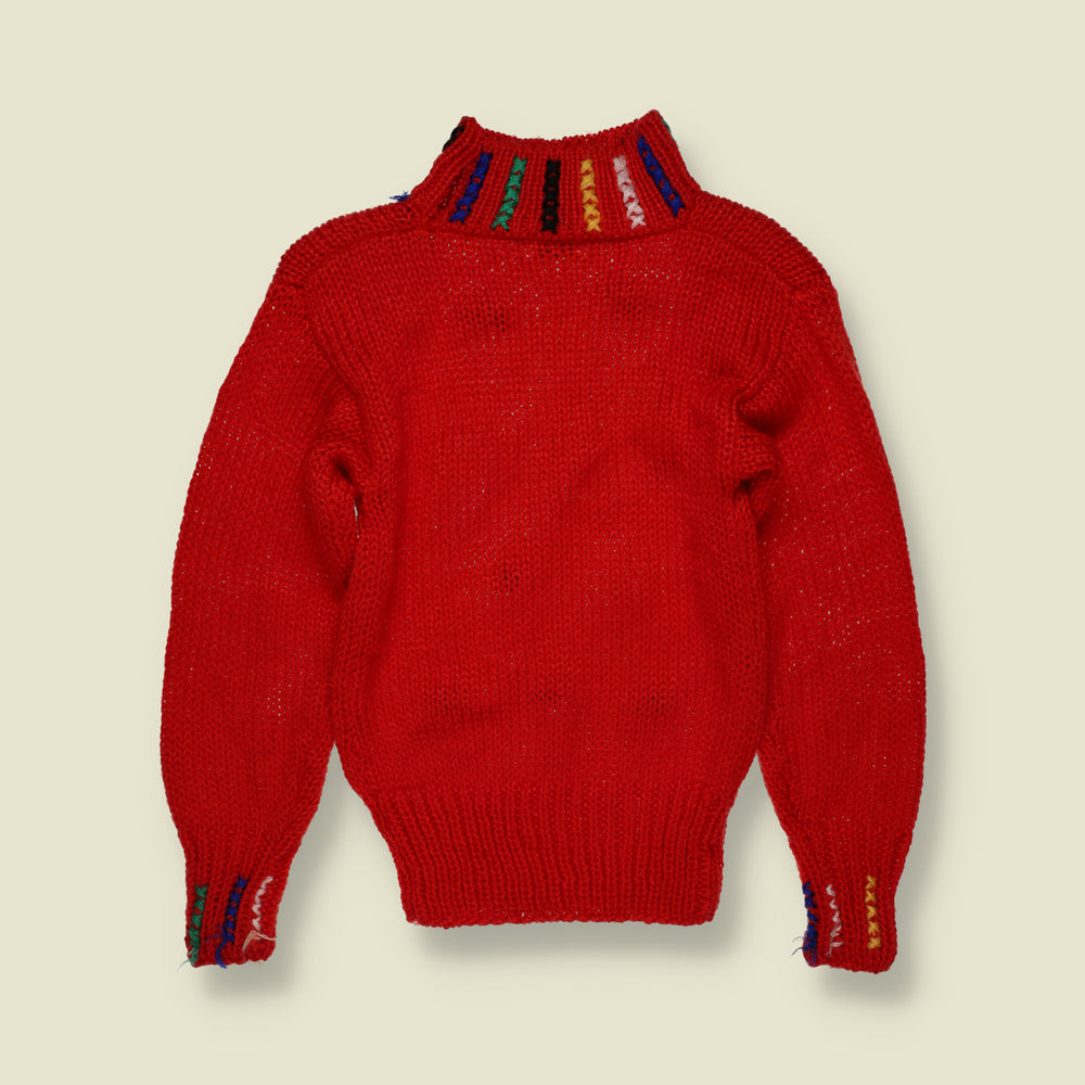 1980s | Cristina | Novelty Pom Pom Roll Neck Knit Jumper | Red & Multicolour - 4