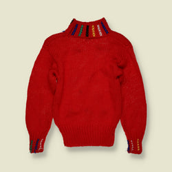 1980s | Cristina | Novelty Pom Pom Roll Neck Knit Jumper | Red & Multicolour - 4