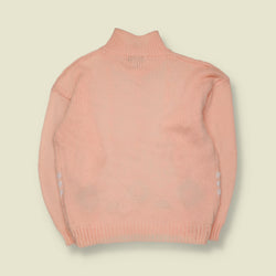 1980s | Spice of Life | Geometric Pattern Button Neck Knit Jumper | Peach Pink - 14