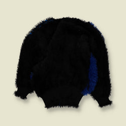 1980s | Fluffy Eyelash & Textured Knit Jumper | Royal Blue & Black - 14