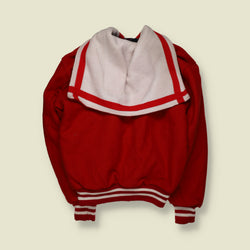 1990s | DeLong | Hooded Wool Blend Varsity Jacket | Red & White - 2