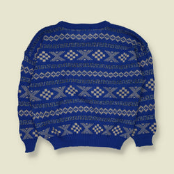 1980s | Liberté | Fair Isle Pattern Knit Jumper | Royal Blue & Cream - 18