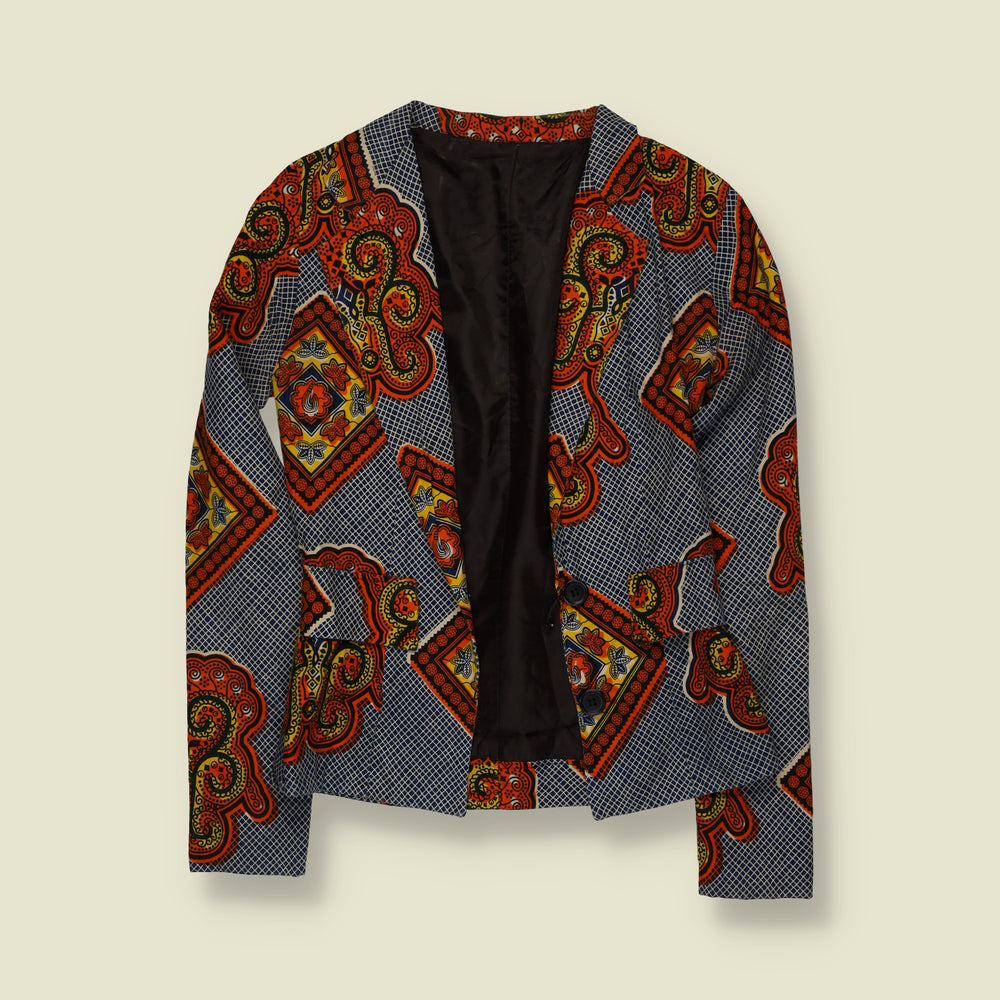 1980s | Patterned Open Jacket | Orange, Blue & Yellow - 2