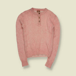 1970s | Casual Corner | Shetland Wool Cable Knit Button Neck Jumper | Pink - 4