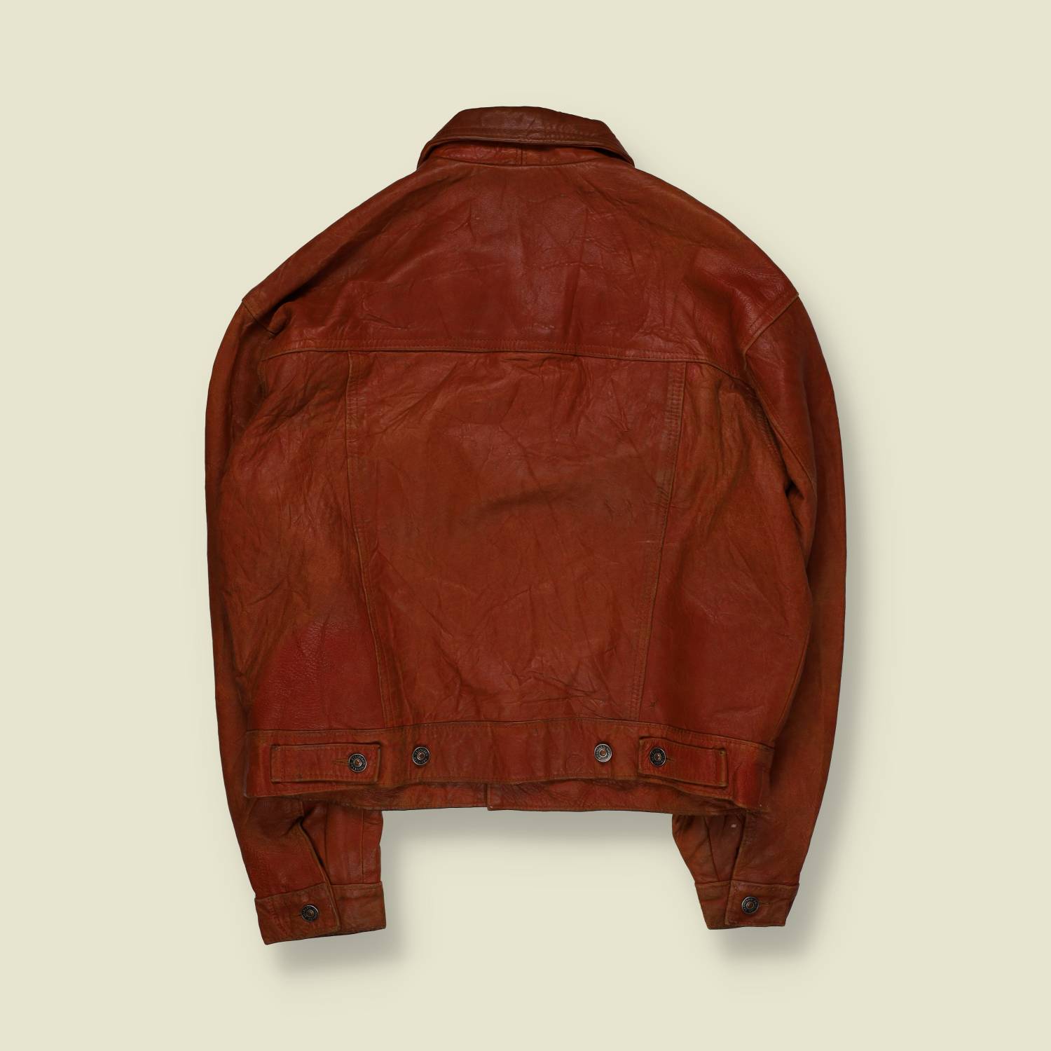 1980s | Peak | Leather Trucker Jacket | Tan Brown - XXL