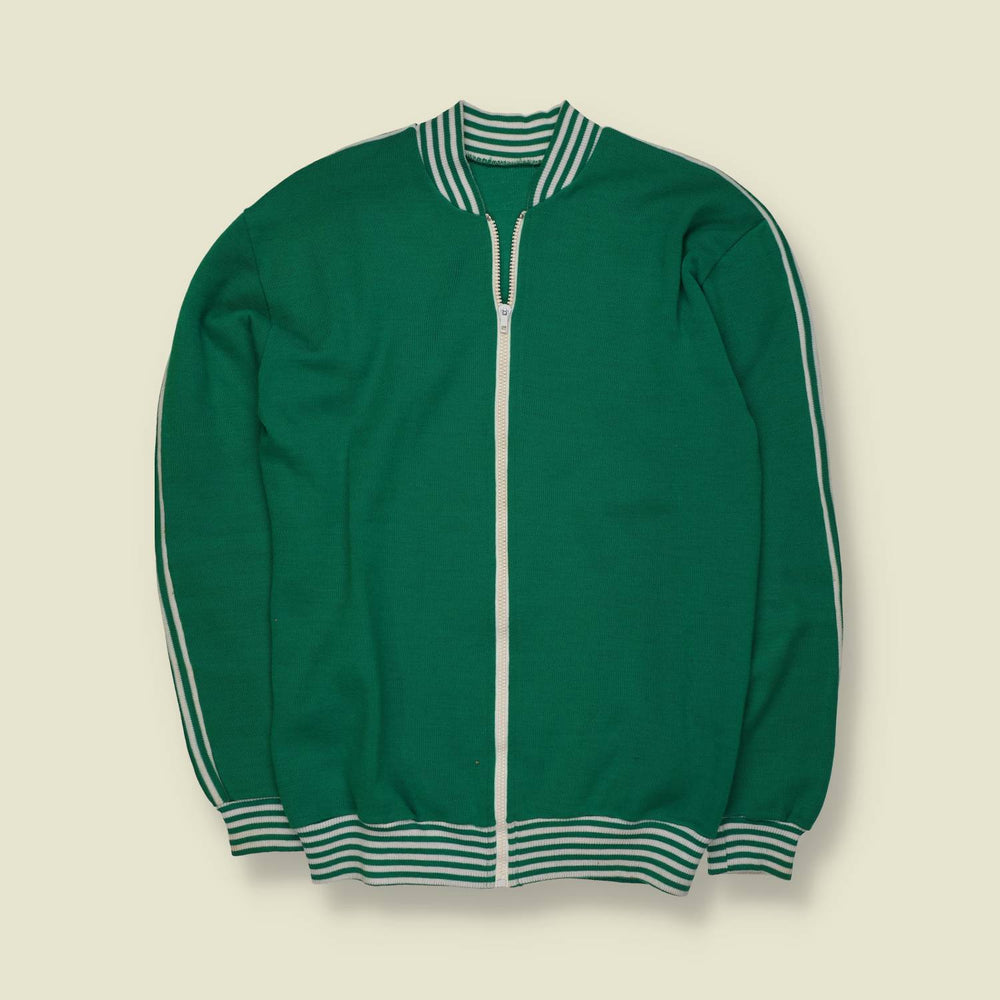 1970s | Sports Track Jacket | Polyester | Green and White – XS