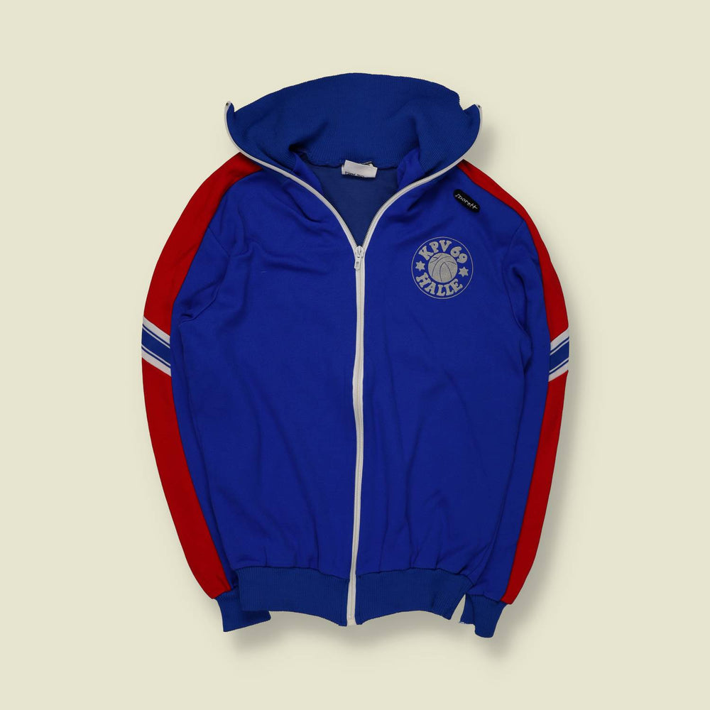 1970s | KPV ’69 Halle | Sports track jacket | Polyester | Blue / Red – XXXS