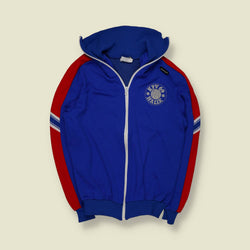 1970s | KPV ’69 Halle | Sports track jacket | Polyester | Blue / Red – XXXS