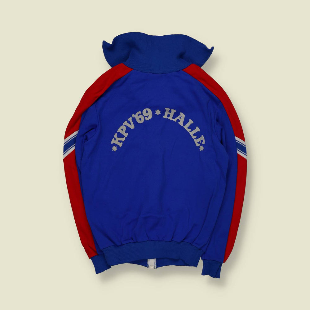 1970s | KPV ’69 Halle | Sports track jacket | Polyester | Blue / Red – XXXS