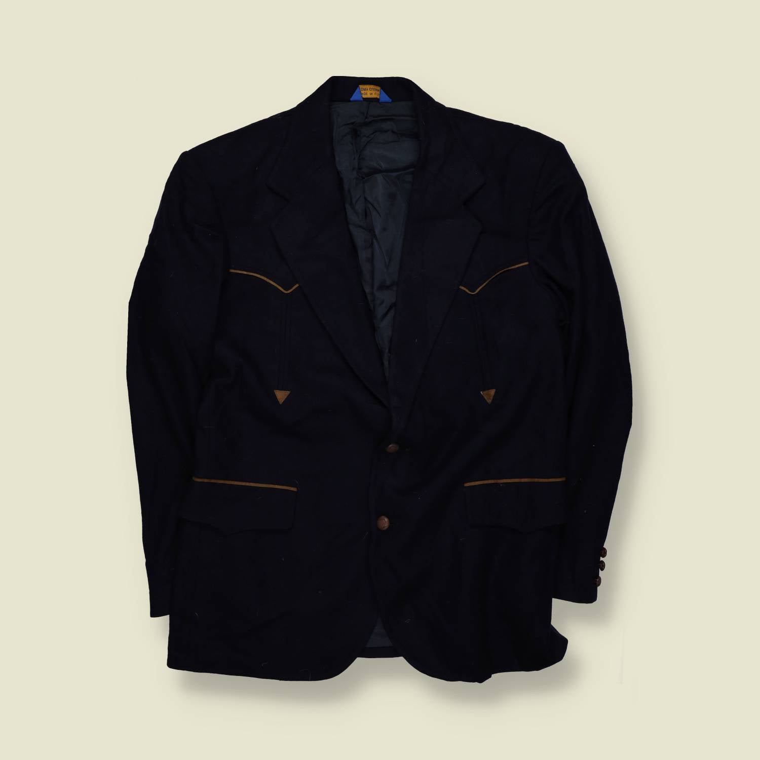 1990s–2000s | Pendleton | Wool Western Blazer | Dark Blue | Contrast Trim – M