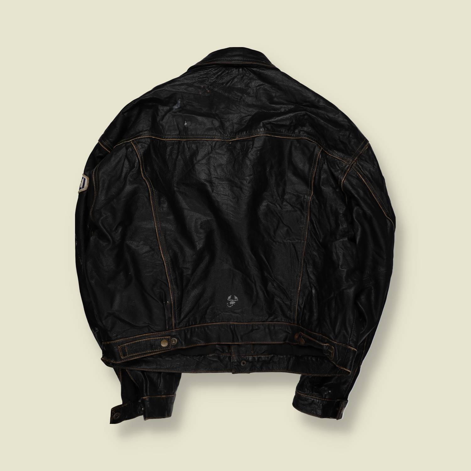 1980s | Wild | Leather Racing Trucker Jacket | Black - XXL