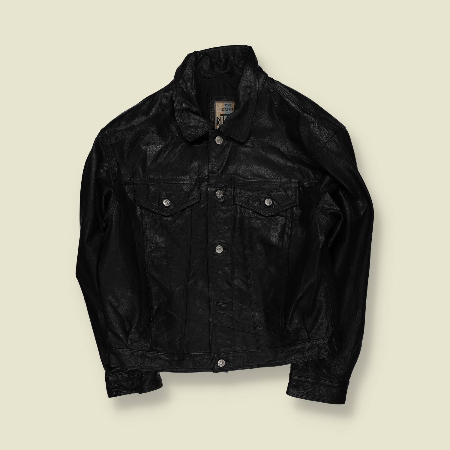 1980s | Fine Leather | Leather Trucker Jacket | Black - XXL