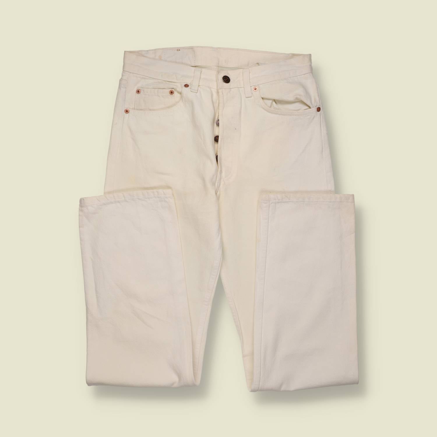 1980s–1990s | Levi’s 501 | Made in USA | Original Denim Jeans | Cream White – w30