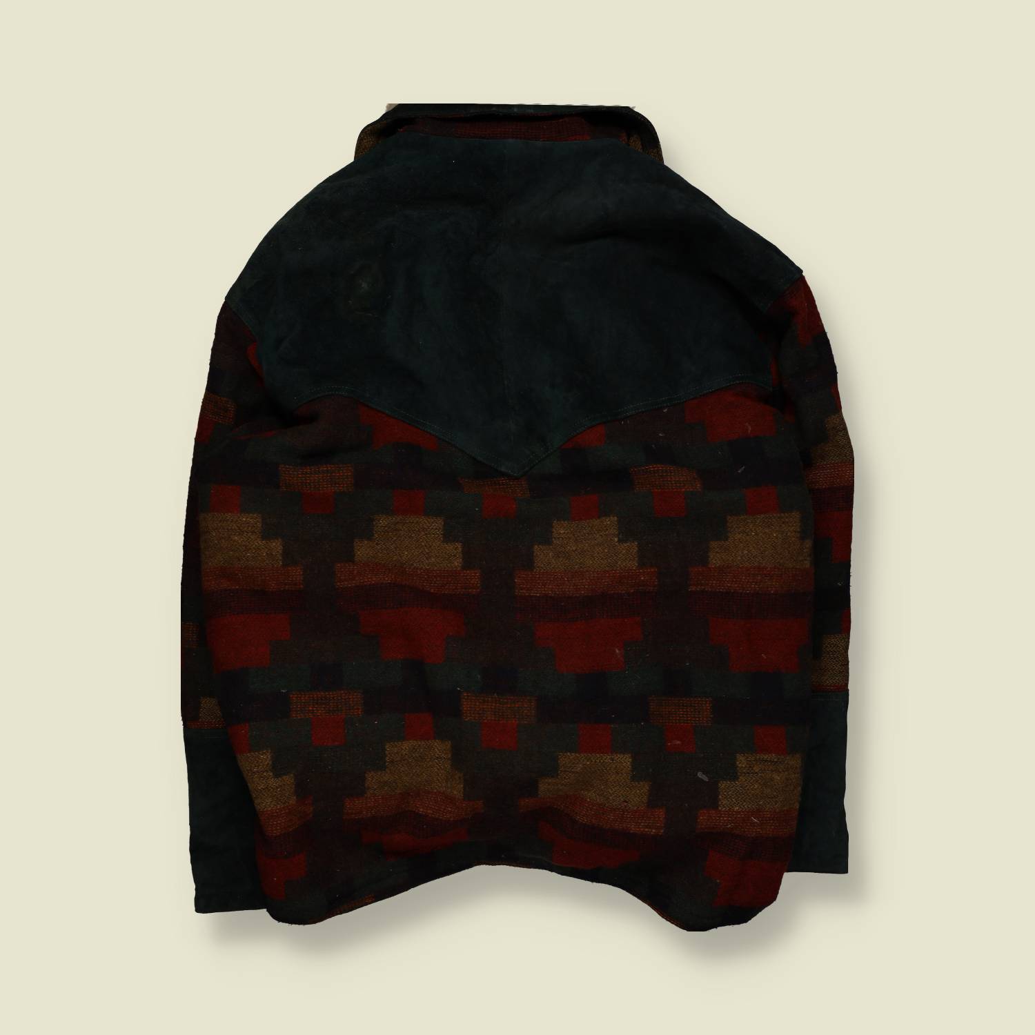 1980s–1990s | Unbranded | Aztec Pattern Shearling Lined Jacket | Wool & Suede – XXXL