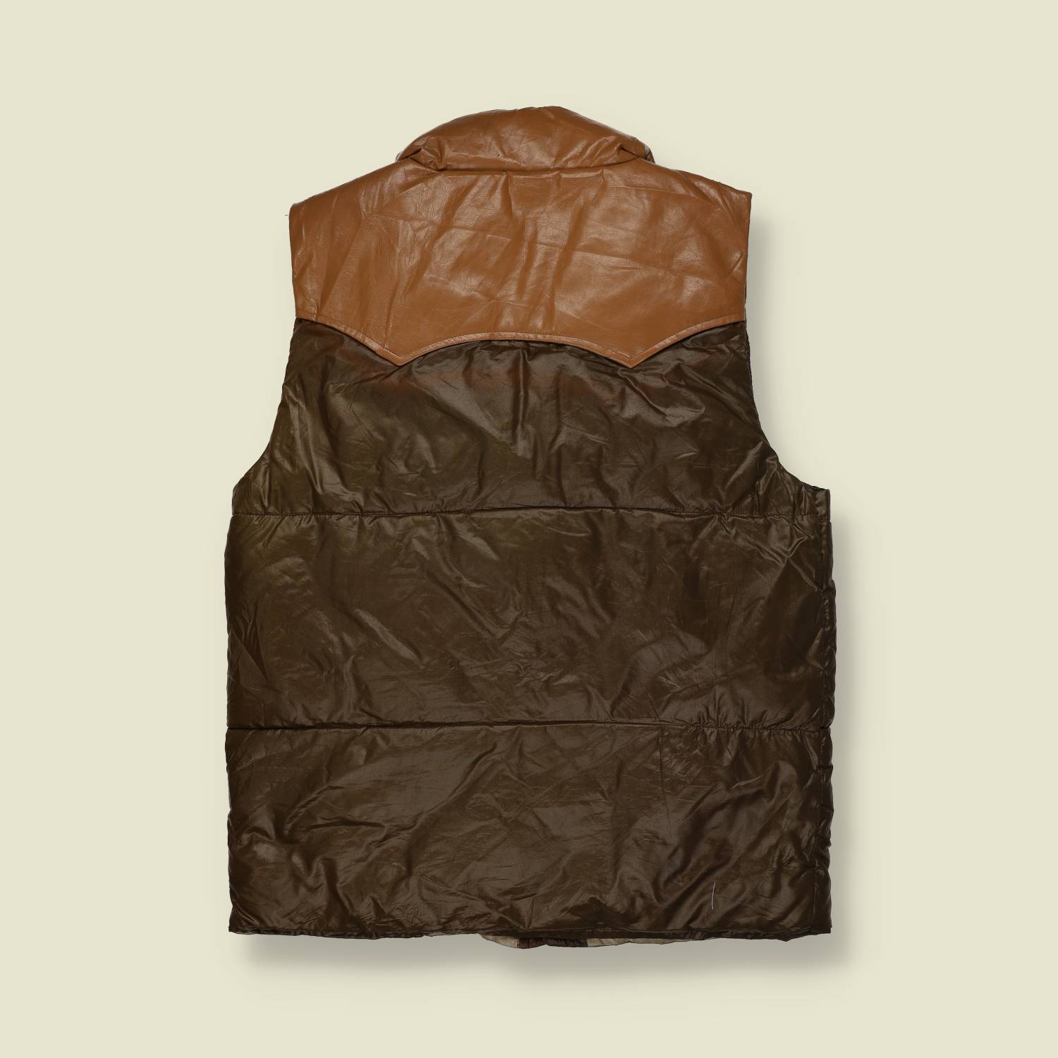 1970s | California T-Shirts | Western Down Gilet | Brown With Leather Trim – XS
