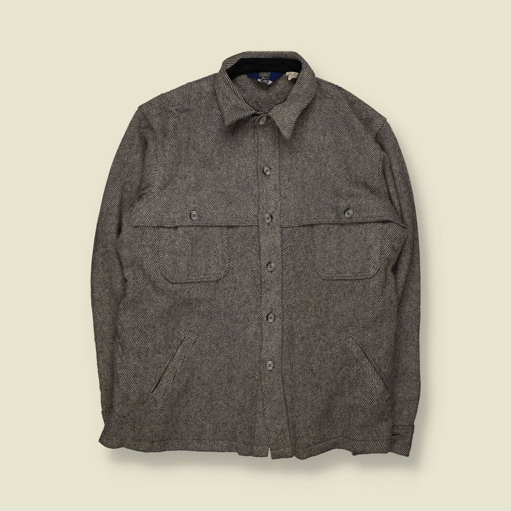 1970s–1980s | Woolrich | Heavy Wool Overshirt / Jacket | Grey Herringbone | Made in USA – XXXXL