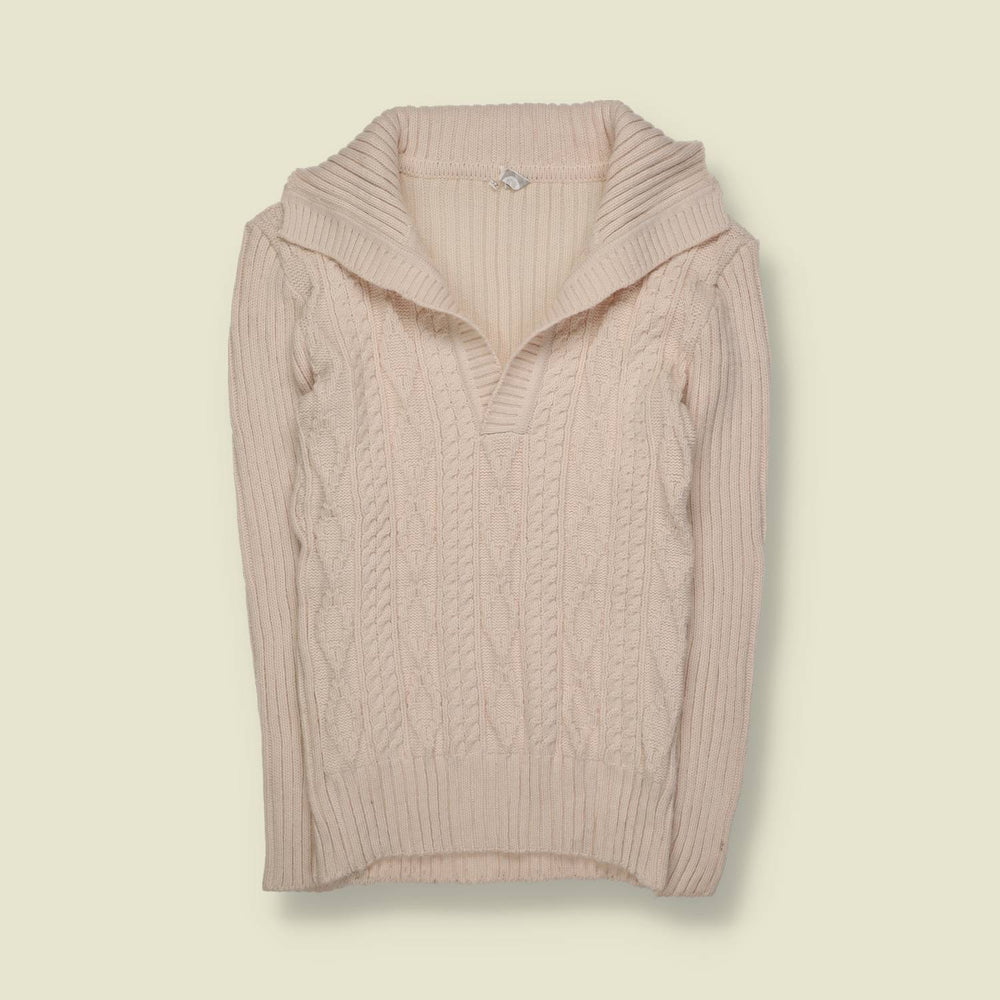1970s | Alligiacchetti | Cable Knit Shawl Collar Jumper | Cream - XS