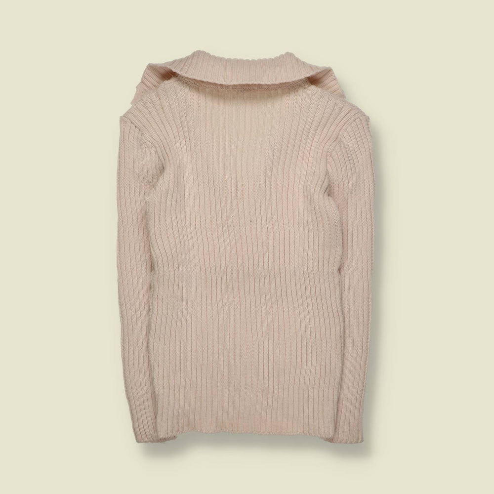 1970s | Alligiacchetti | Cable Knit Shawl Collar Jumper | Cream - XS