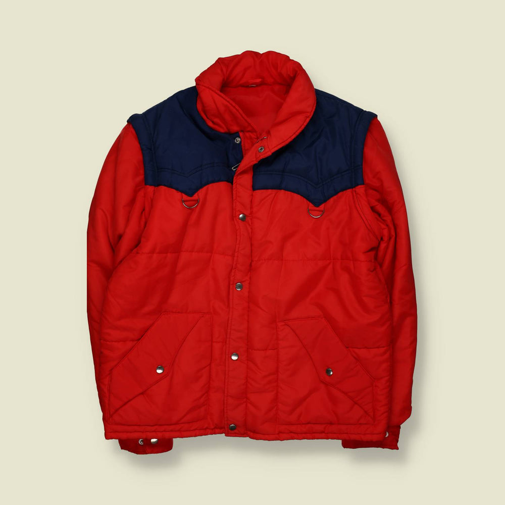 1970s | Unbranded | Padded Western Ski Jacket | Red / Navy - XXL