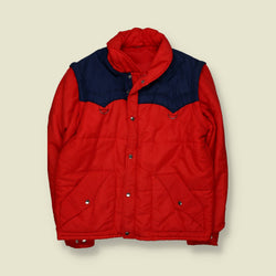 1970s | Unbranded | Padded Western Ski Jacket | Red / Navy - XXL