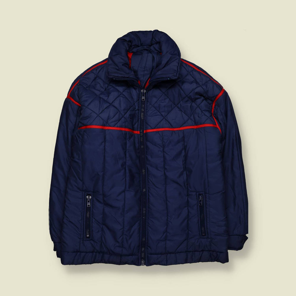 1970s | Unbranded | Padded Ski Jacket | Navy With Red Trim - L