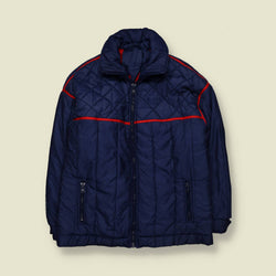 1970s | Unbranded | Padded Ski Jacket | Navy With Red Trim - L