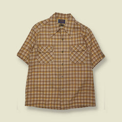 1970s | Pendleton | Short Sleeve Wool Flannel Shirt | Brown Check – M